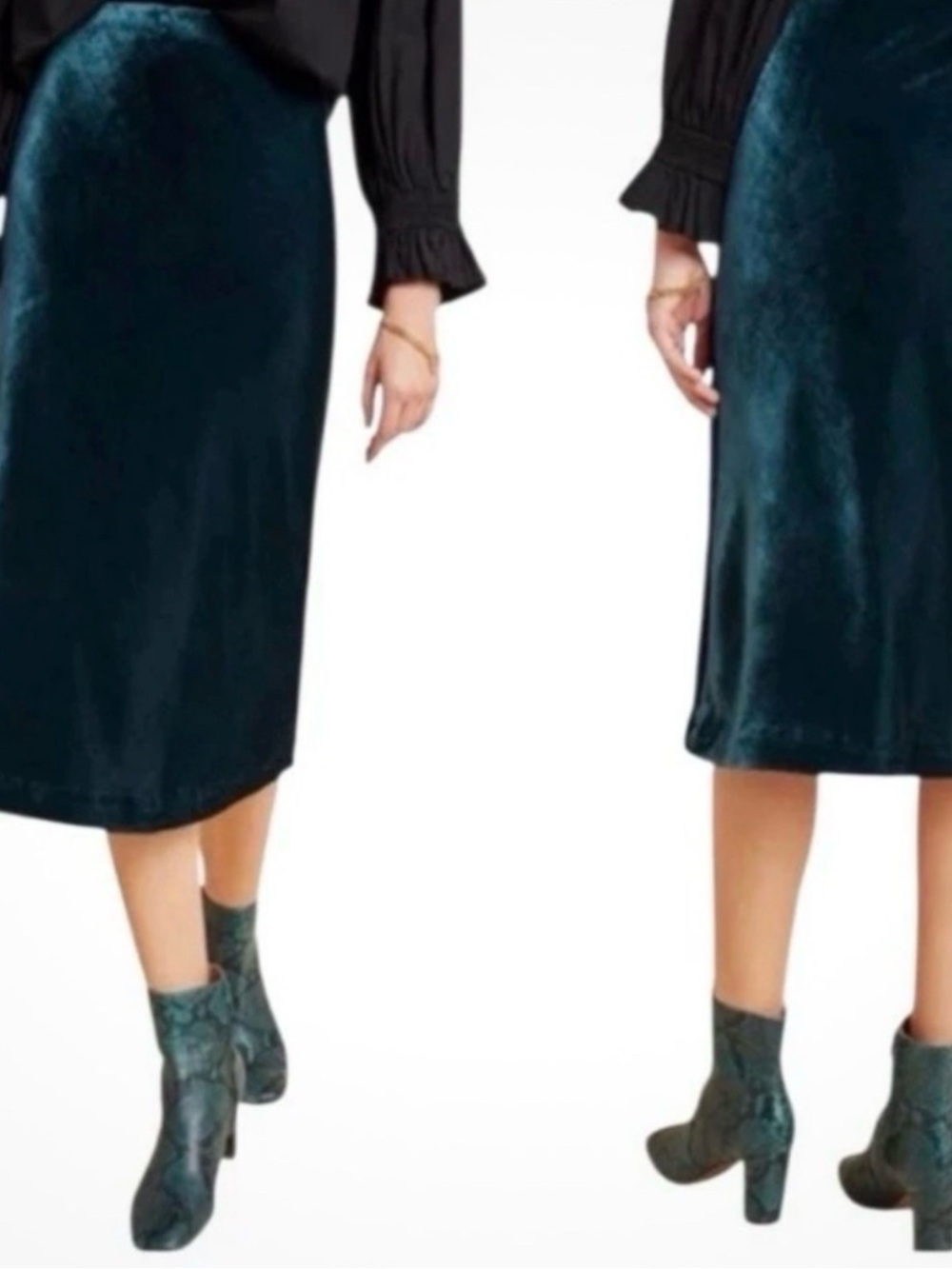 Anthropologie Maeve Skirt Jewel Tone Green Velvet Pull On Midi Size XS Lined